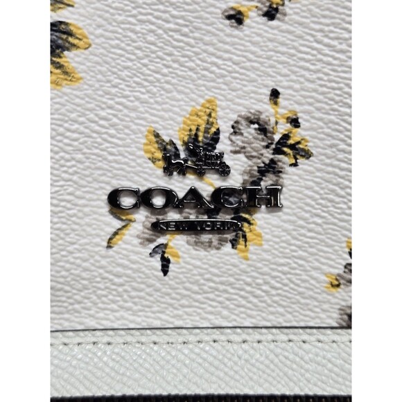 Coach Taylor Black and Yellow Floral Print Zip Top Tote/Shoulder Bag 1 Flaw - Picture 9 of 13